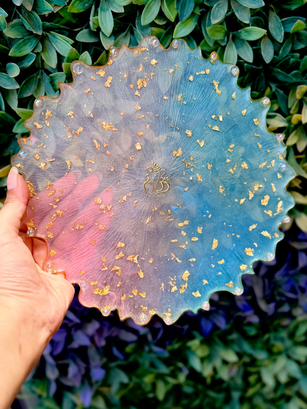 Dual Shaded Blue & Pink Resin Pooja Plate