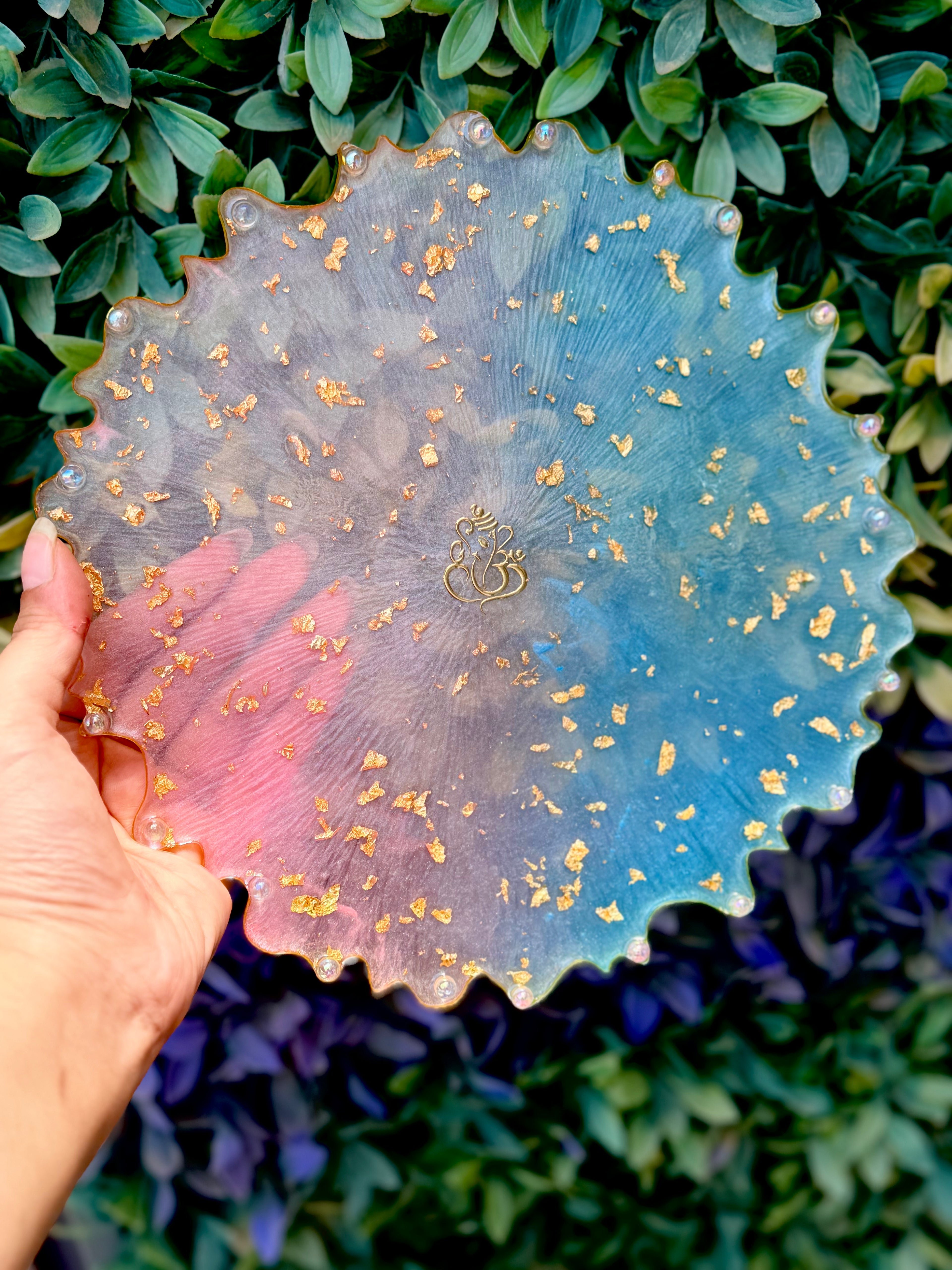 Dual Shaded Blue & Pink Resin Pooja Plate