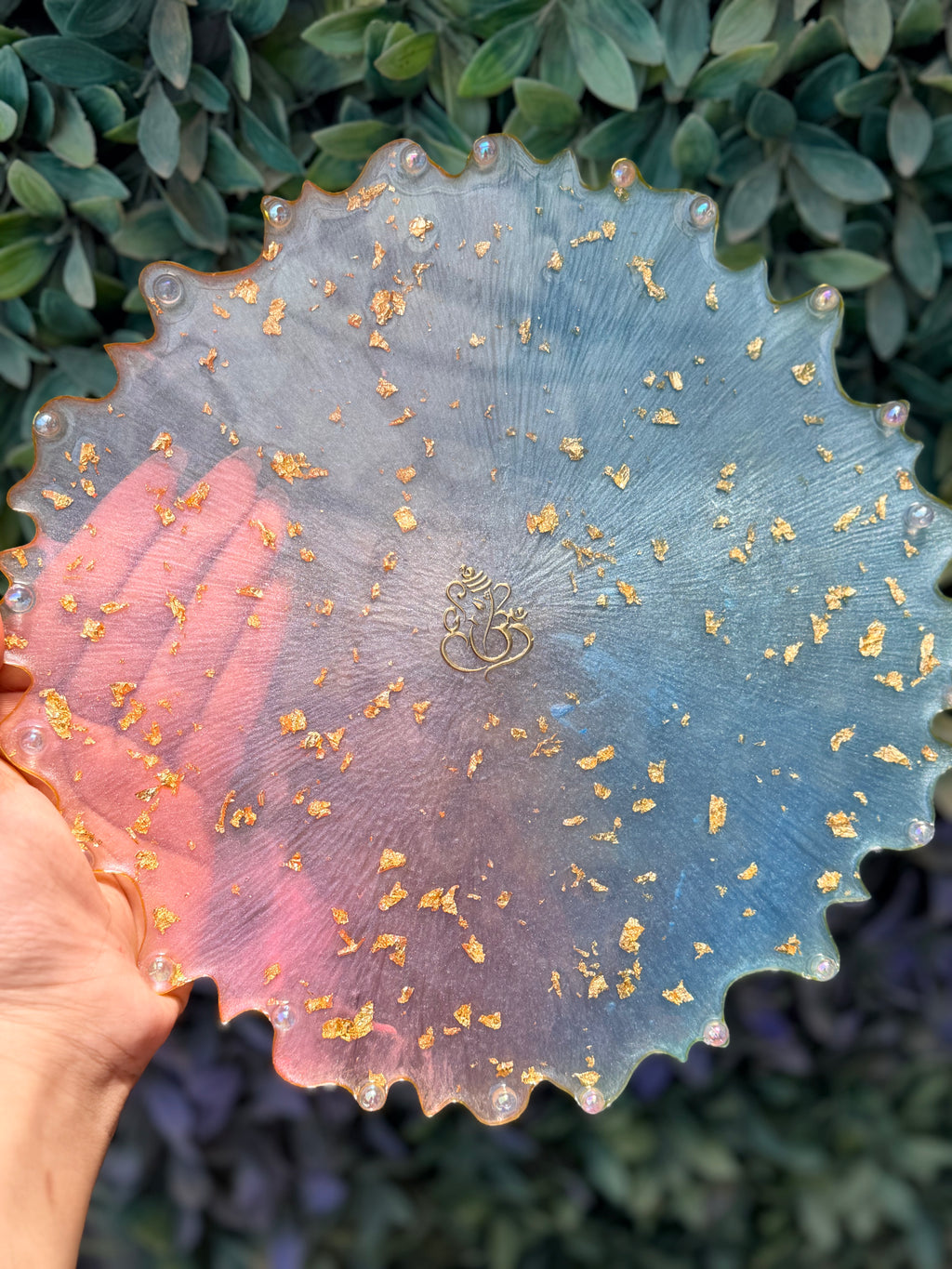 Dual Shaded Blue & Pink Resin Pooja Plate