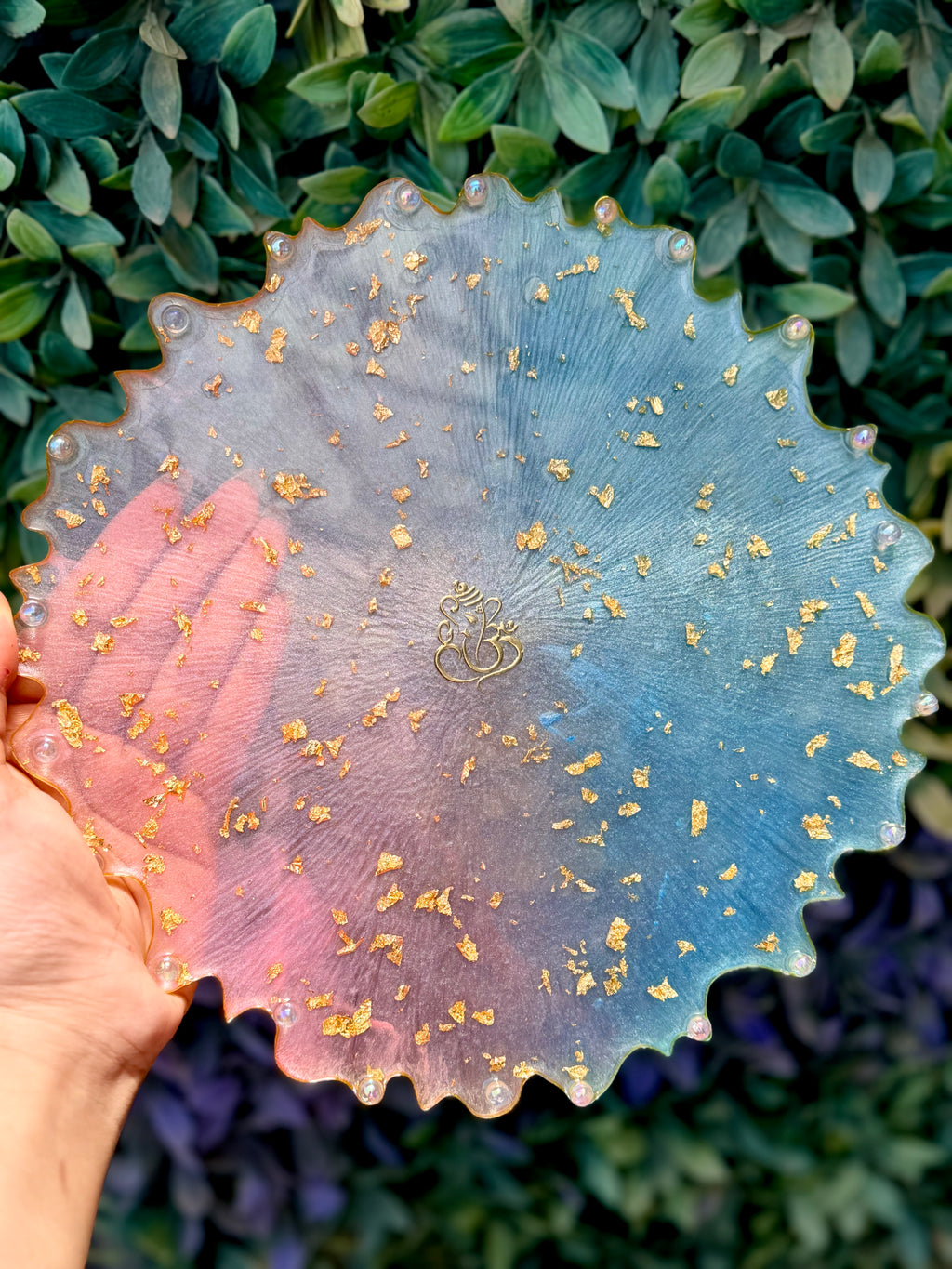 Dual Shaded Blue & Pink Resin Pooja Plate