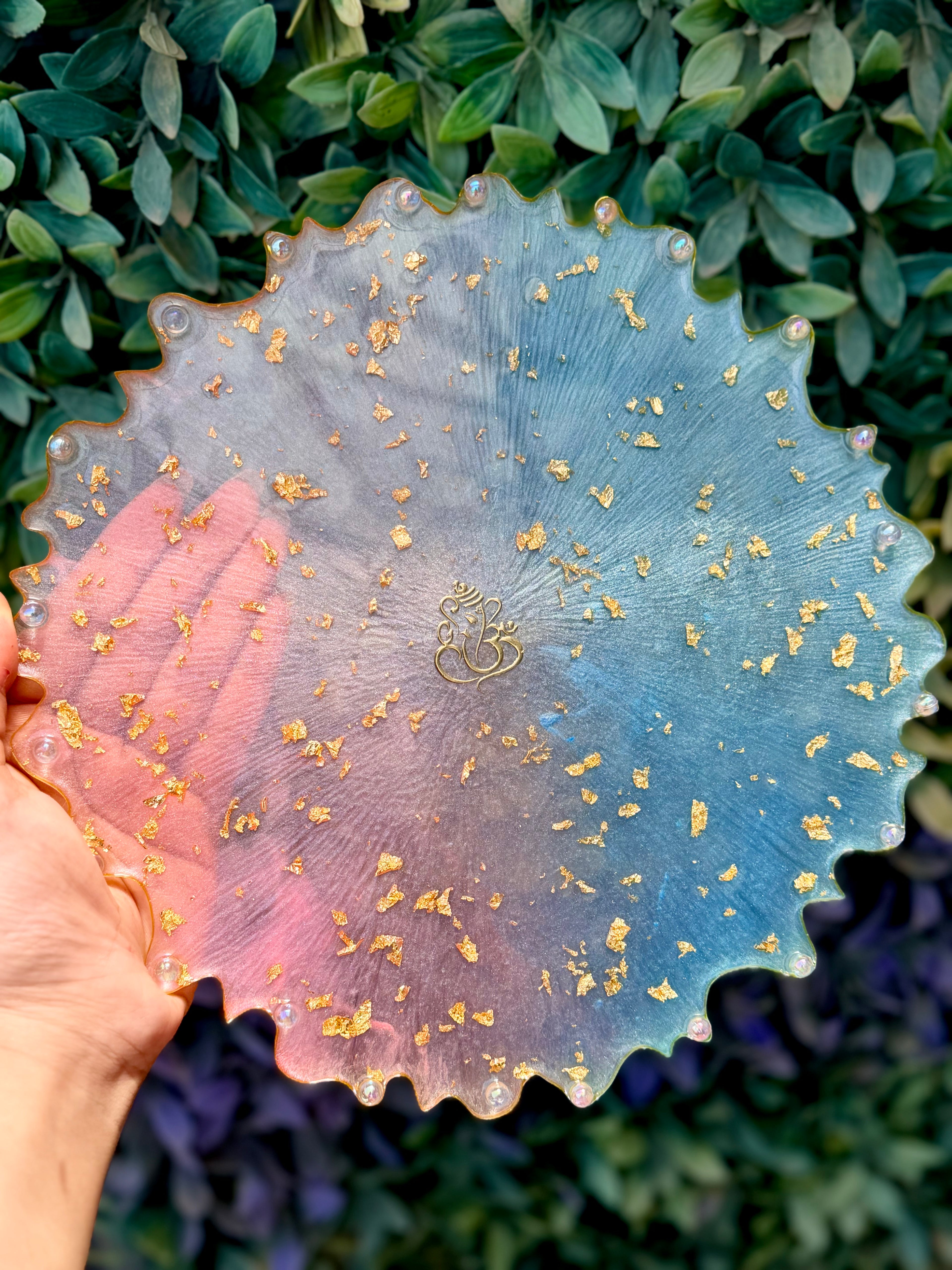 Dual Shaded Blue & Pink Resin Pooja Plate